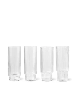 Ferm Living Service<Ripple Long Drink Glasses Frosted, sæt á 4 fra