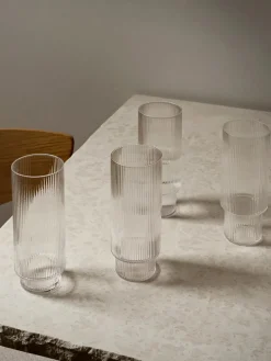 Ferm Living Service<Ripple Long Drink Glasses Frosted, sæt á 4 fra