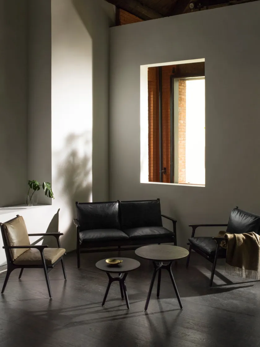 Stellar Works Sofaer<Rén Lounge sofa 2. pers sortmalet eg, sort læder fra