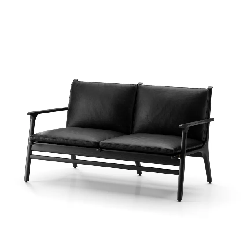 Stellar Works Sofaer<Rén Lounge sofa 2. pers sortmalet eg, sort læder fra