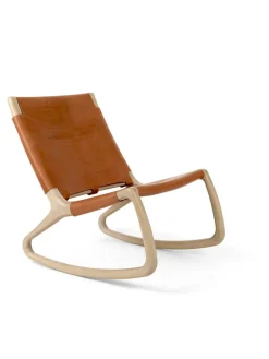 Mater Gyngestole<Rocker gyngestol, grå eg med mustang farvet læder fra