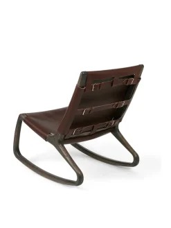 Mater Gyngestole<Rocker gyngestol, mat lakeret eg med whisky farvet læder fra