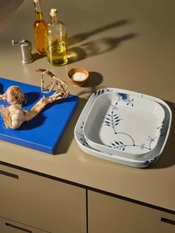 Royal Copenhagen Service<Blå Mega Riflet, firkantet ovnfast fad 25 x 25cm