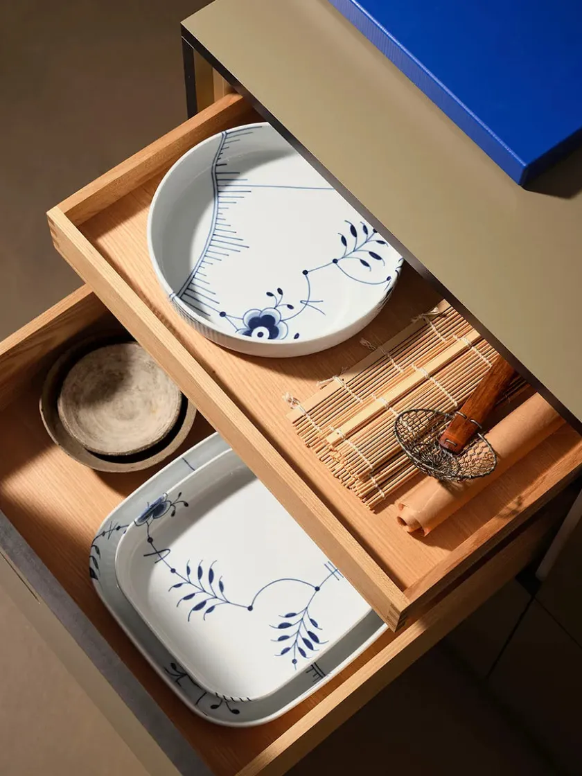 Royal Copenhagen Service<Blå Mega Riflet, firkantet ovnfast fad 30 x 30cm