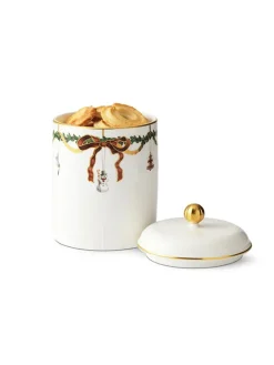 Royal Copenhagen Vaser<Stjerne Riflet Jul, krukke med låg 16 cm