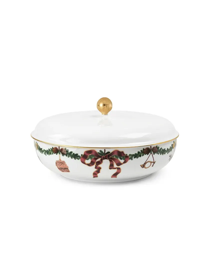 Royal Copenhagen Juleborddækning|Service<Stjerne Riflet Jul, skål med låg 21 cm