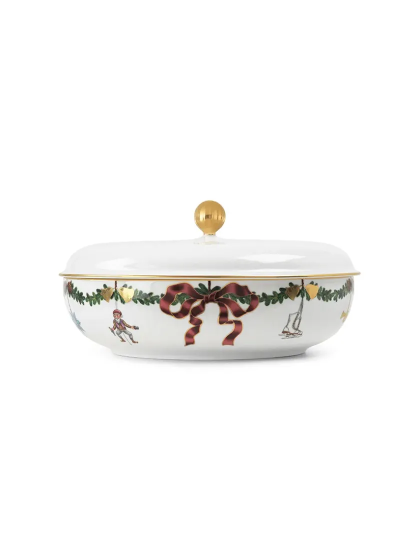 Royal Copenhagen Juleborddækning|Service<Stjerne Riflet Jul, skål med låg 21 cm