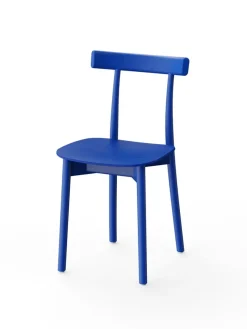 Nine Spisebordsstole<Skinny wooden chair, ash/blue fra
