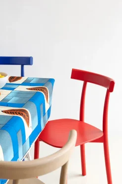 Nine Spisebordsstole<Skinny wooden chair, ash/blue fra