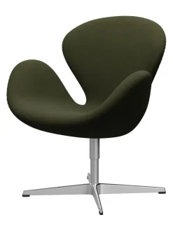 Fritz Hansen Loungestole|Lænestole<Svanen, sort læder/aluminium af Arne Jacobsen