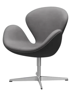 Fritz Hansen Loungestole|Lænestole<Svanen, sort læder/aluminium af Arne Jacobsen