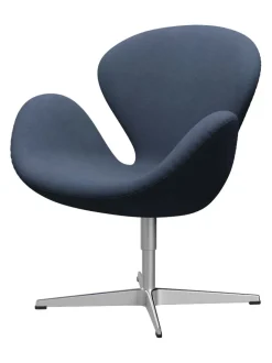 Fritz Hansen Loungestole|Lænestole<Svanen, sort læder/aluminium af Arne Jacobsen