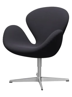 Fritz Hansen Loungestole|Lænestole<Svanen, sort læder/aluminium af Arne Jacobsen
