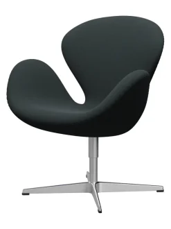 Fritz Hansen Loungestole|Lænestole<Svanen, sort læder/aluminium af Arne Jacobsen