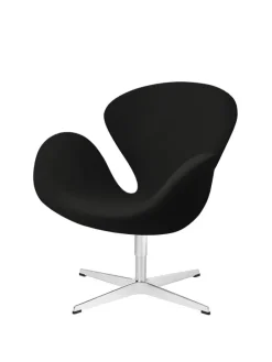 Fritz Hansen Loungestole|Lænestole<Svanen, sort læder/aluminium af Arne Jacobsen