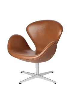 Fritz Hansen Loungestole|Lænestole<Svanen, sort læder/aluminium af Arne Jacobsen