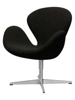 Fritz Hansen Loungestole|Lænestole<Svanen, sort læder/aluminium af Arne Jacobsen