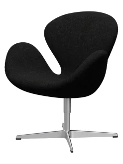 Fritz Hansen Loungestole|Lænestole<Svanen, sort læder/aluminium af Arne Jacobsen