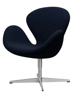 Fritz Hansen Loungestole|Lænestole<Svanen, sort læder/aluminium af Arne Jacobsen