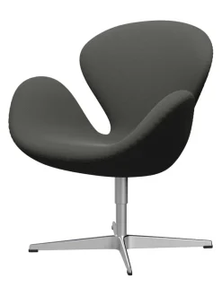 Fritz Hansen Loungestole|Lænestole<Svanen, sort læder/aluminium af Arne Jacobsen