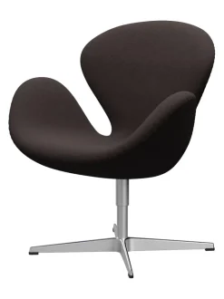 Fritz Hansen Loungestole|Lænestole<Svanen, sort læder/aluminium af Arne Jacobsen