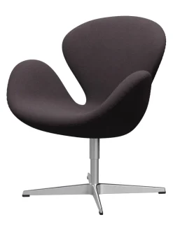 Fritz Hansen Loungestole|Lænestole<Svanen, sort læder/aluminium af Arne Jacobsen