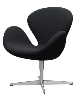 Fritz Hansen Loungestole|Lænestole<Svanen, sort læder/aluminium af Arne Jacobsen