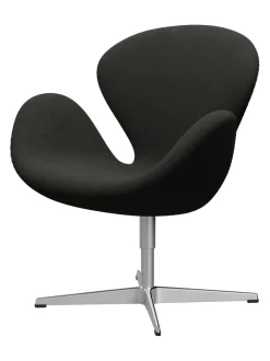 Fritz Hansen Loungestole|Lænestole<Svanen, sort læder/aluminium af Arne Jacobsen