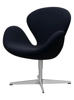 Fritz Hansen Loungestole|Lænestole<Svanen, sort læder/aluminium af Arne Jacobsen