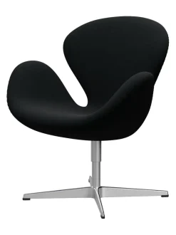 Fritz Hansen Loungestole|Lænestole<Svanen, sort læder/aluminium af Arne Jacobsen