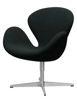 Fritz Hansen Loungestole|Lænestole<Svanen, sort læder/aluminium af Arne Jacobsen