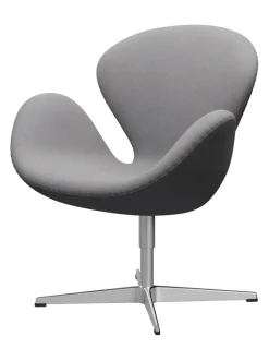 Fritz Hansen Loungestole|Lænestole<Svanen, sort læder/aluminium af Arne Jacobsen