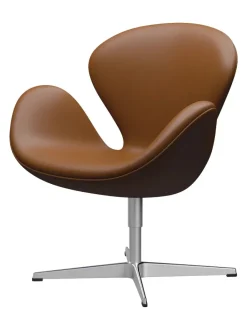 Fritz Hansen Loungestole|Lænestole<Svanen, sort læder/aluminium af Arne Jacobsen