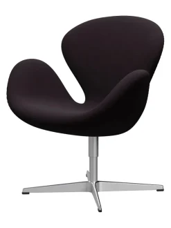 Fritz Hansen Loungestole|Lænestole<Svanen, sort læder/aluminium af Arne Jacobsen