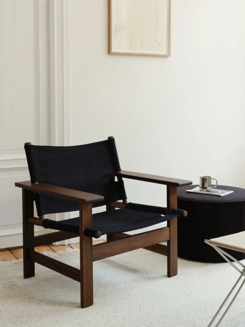 Fredericia Furniture Loungestole|Lænestole<The Canvas Chair, røget eg sort canvas af Børge Mogensen