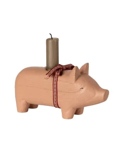 Maileg Lysestager<Trælysestage, Gris - Medium - Rosa fra